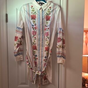 Floral Embroidered Long Sleeve Shirt Dress